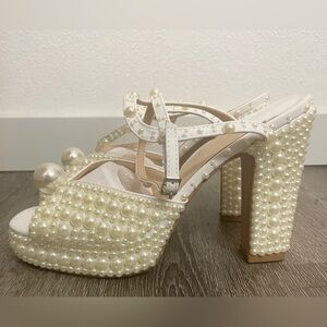 Elegant Pearl-Embellished White Heels
